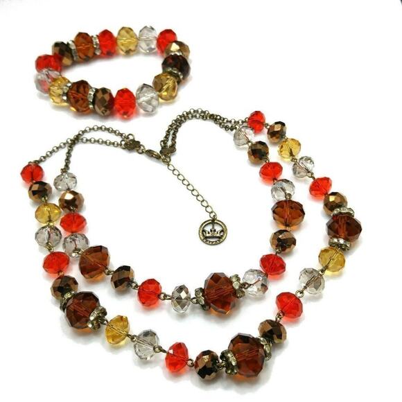 Trifari Beaded Necklace Stretch Bracelet Set, Crystal Beads, 18 & 7 Inches - Picture 1 of 6